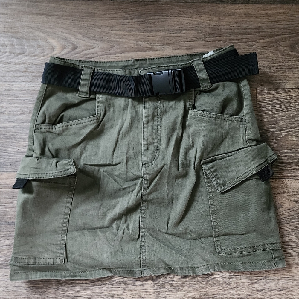 Garage Olive Cargo Skirt with Black Belt